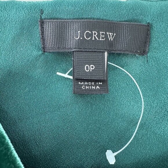 J Crew Velvet Peplum Cami Top Size 0P Green Silk Blend Christmas Holidays - Picture 3 of 9
